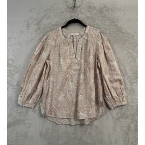 Loft Paisley Floral Motif Sparkly Gold Popover Size M Bohemian Peasant Preppy